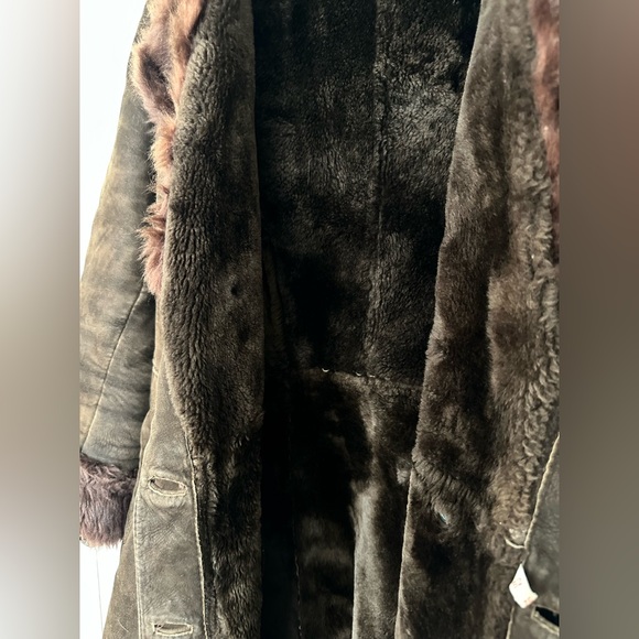Vintage Chocolate Brown Shearling and Fur Long Penny Lane Coat - Picture 4 of 4